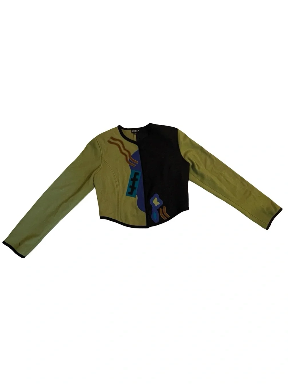 Vintage Beppa 100% Pure Wool Colorblock Abstract Cropped Jacket Size M